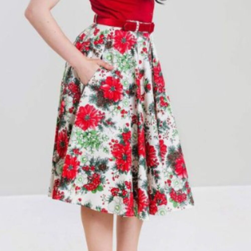 Hell Bunny Christmas Poinsettia Vintage Circle Skirt